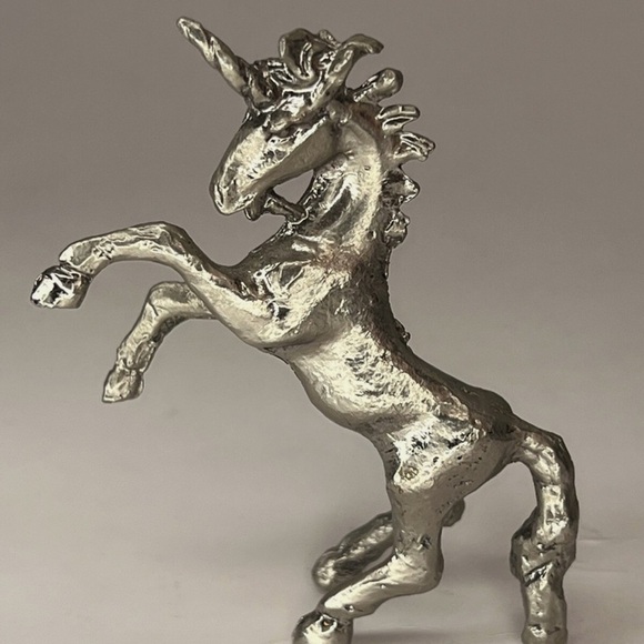 Unicorn Pewter Figurine Statue Decor Animal Collectible Mythical Horse Silver 3" - Picture 1 of 7